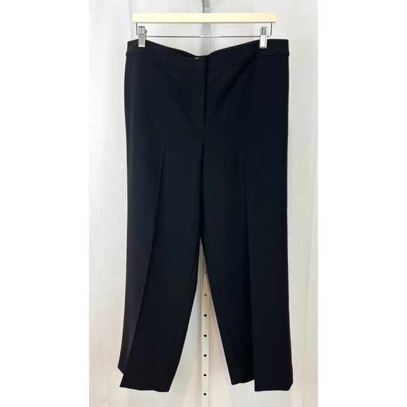 ST. JOHN CAVIAR Size 14 Diana Wide Leg Ankle Pants Flat Front USA Black - Picture 1 of 8